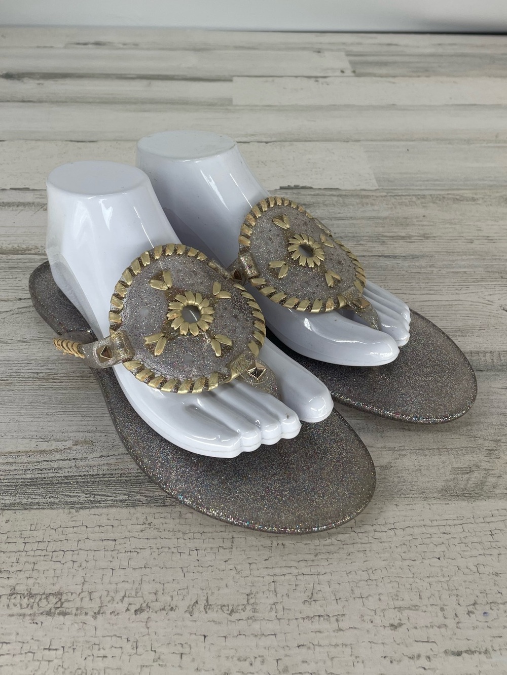 Jack Rogers Georgica Jelly Sandal Slip On Thong Glitter Gold Whipstitch Size 6